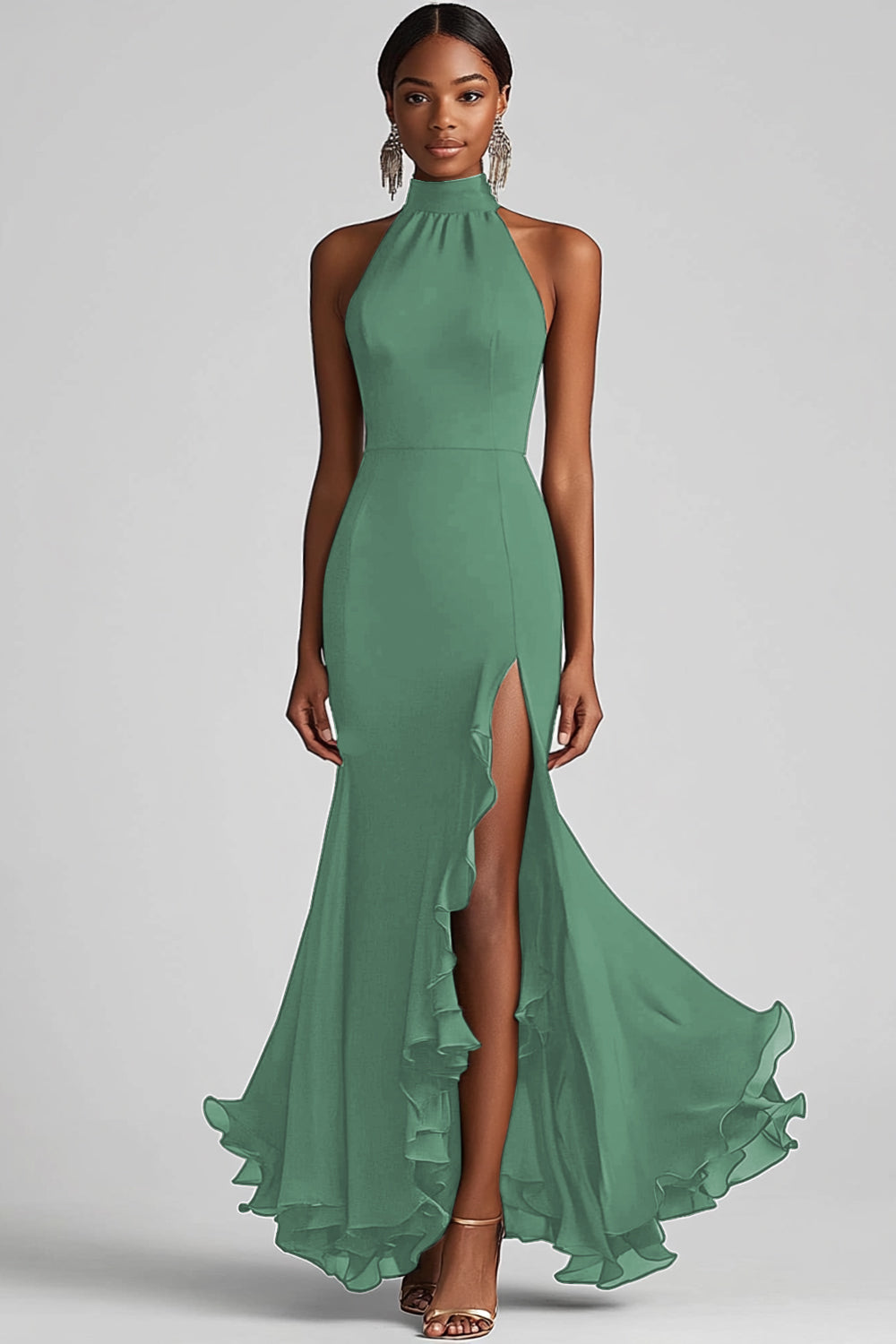 Dos nu Noir à volants Sirène Robe longue formelle avec fente