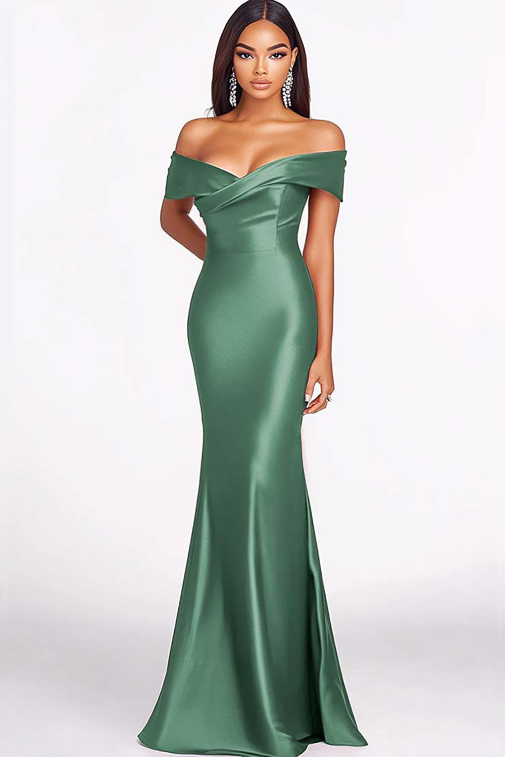 Robe formelle en satin à épaules dénudées sirène rouge