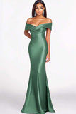 Robe formelle en satin à épaules dénudées sirène rouge