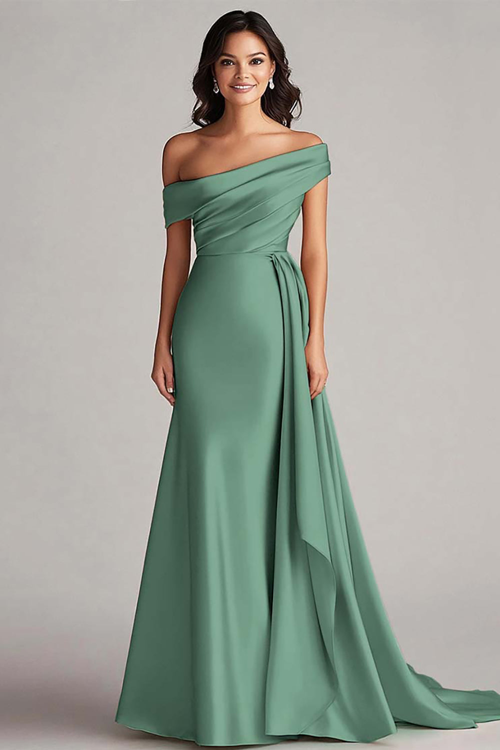 Robe longue formelle plissée à une épaule fourreau champagne
