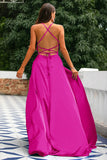 Robe A-ligne Bleu Royal Dos Nu en Satin
