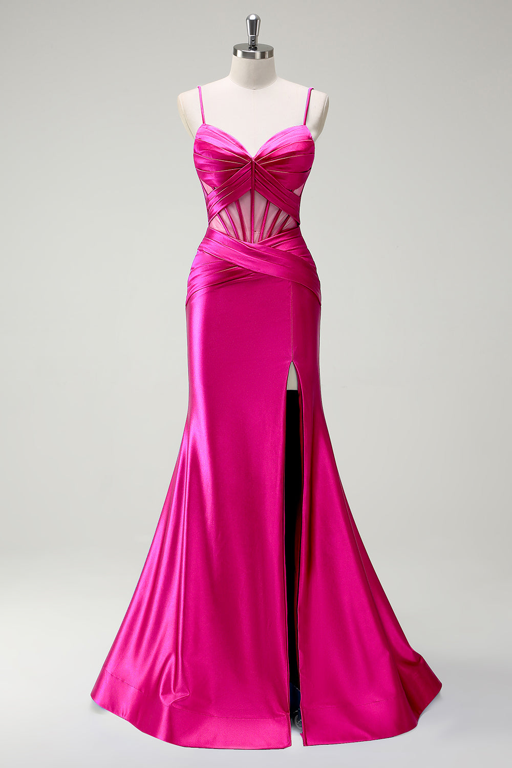 Sirène royale Spaghetti bretelles Satin Corset Robe de soirée longue avec fente