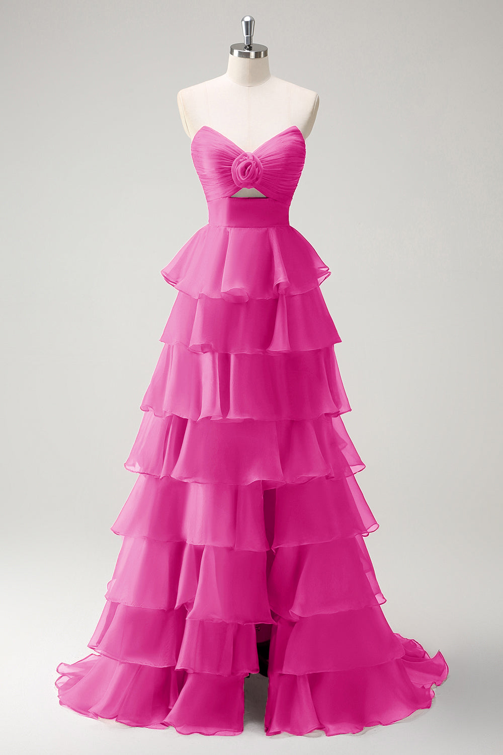 Robe De Soirée longue princesse orange à décolleté en cœur et fente