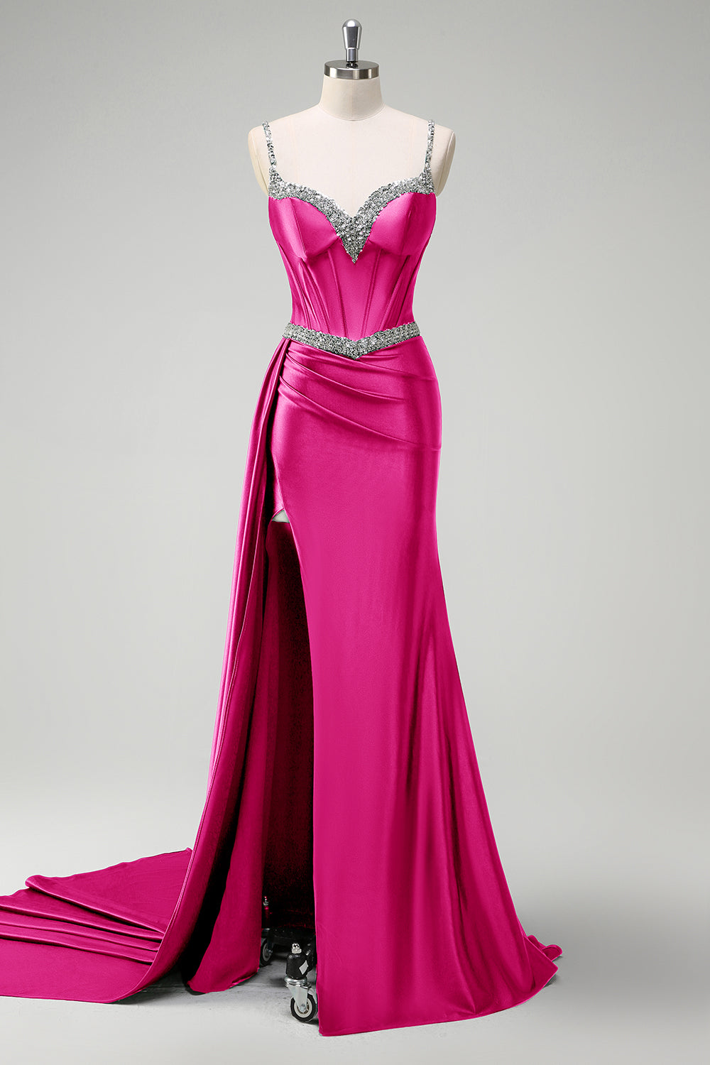 Sparkly vert foncé sirène côté streamer à paillettes Corset satin robe de Soirée avec fente