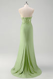 Sirène vert bustier sans bretelles découpé corset longue Robe De Soirée avec fente