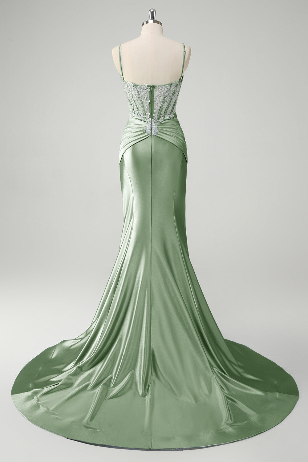 Sirène bleue spaghetti bretelles corset robe de Soirée appliquée