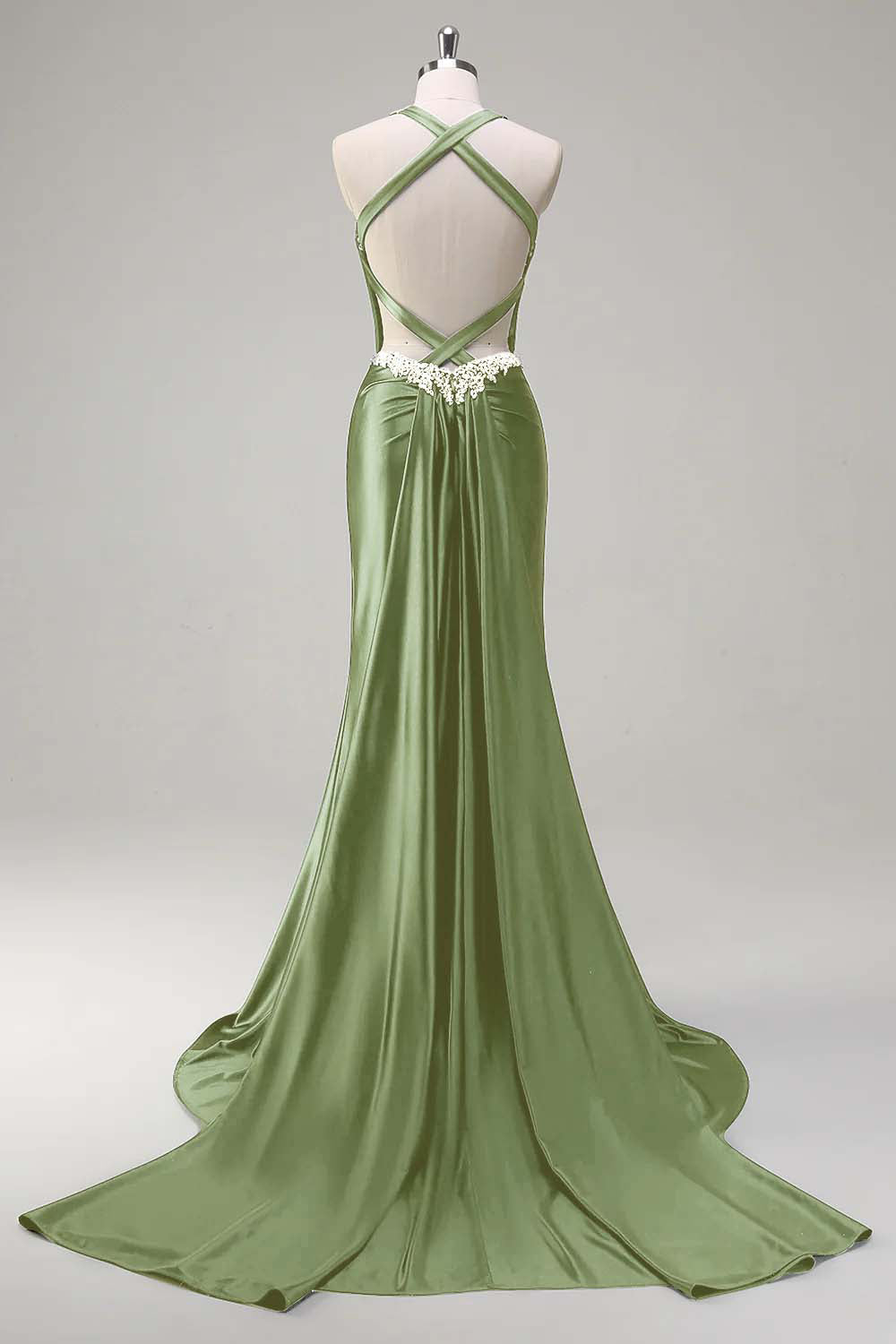 Robe de soirée scintillante vert foncé sirène dos nu corset à paillettes