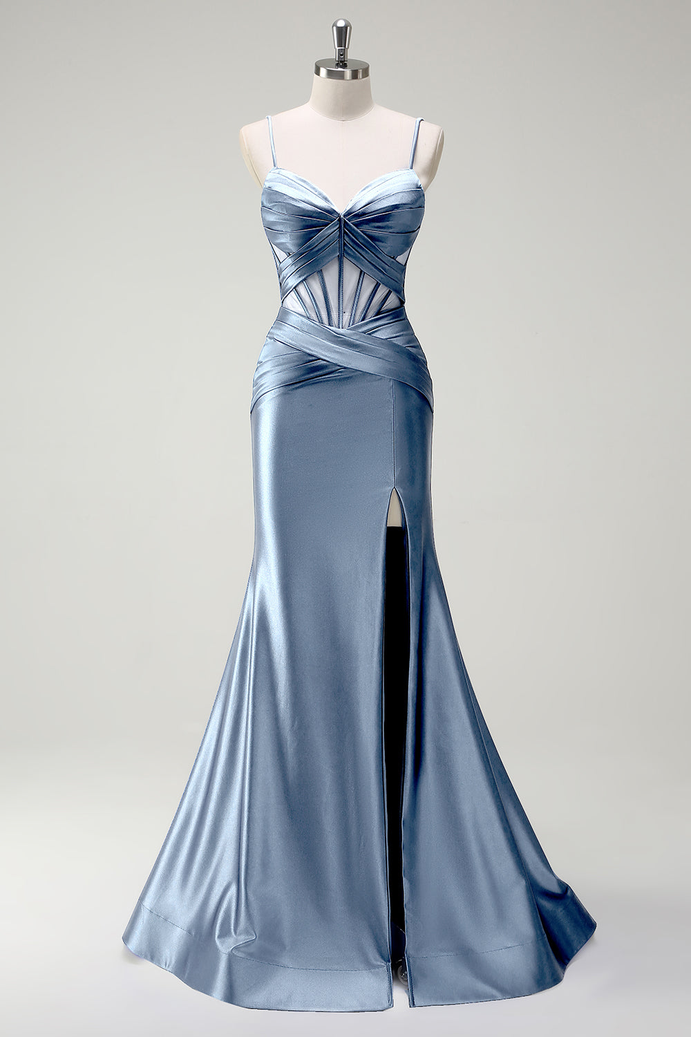 Sirène royale Spaghetti bretelles Satin Corset Robe de soirée longue avec fente