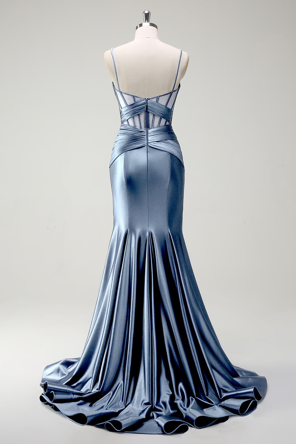 Sirène royale Spaghetti bretelles Satin Corset Robe de soirée longue avec fente