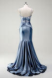 Sirène royale Spaghetti bretelles Satin Corset Robe de soirée longue avec fente