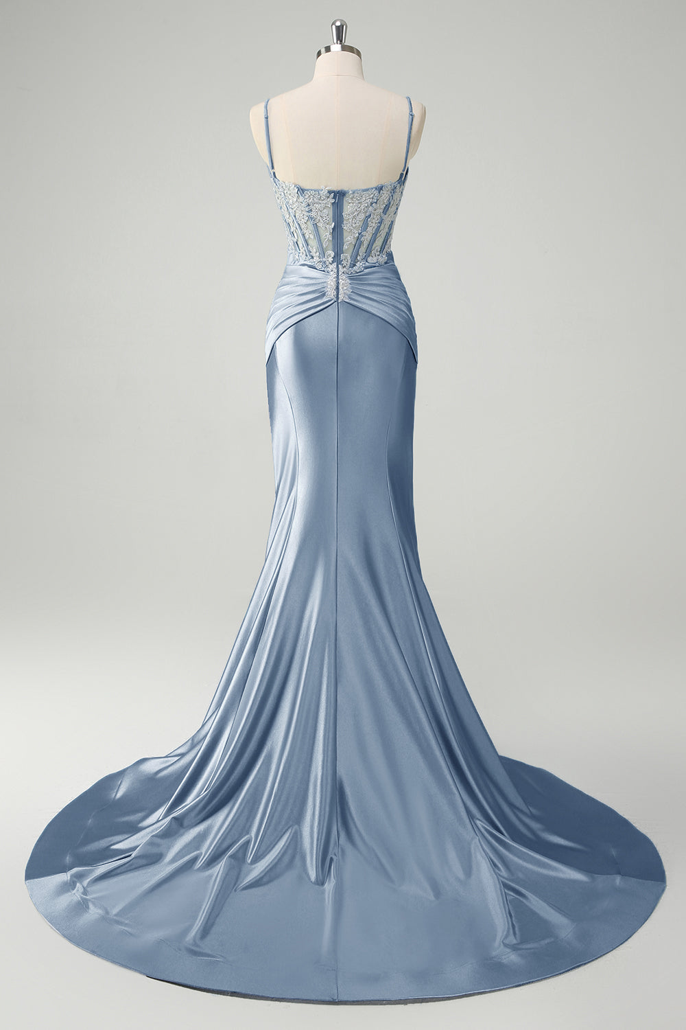 Sirène bleue spaghetti bretelles corset robe de Soirée appliquée