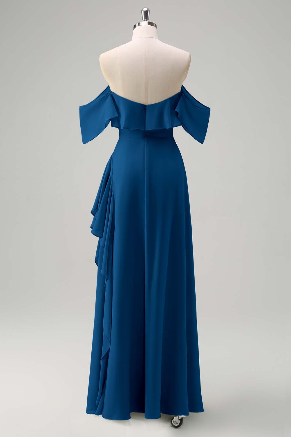 Robe de demoiselle d’honneur longue sirène vert clair à épaules dénudées avec fente à volants