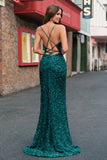 Robe de soirée sirène bleu clair à paillettes scintillantes et fente