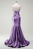 Sirène royale Spaghetti bretelles Satin Corset Robe de soirée longue avec fente
