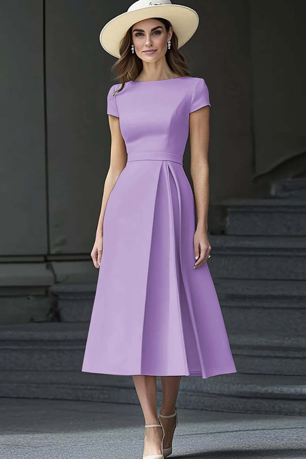 Robe longue de travail en satin une ligne à col bateau