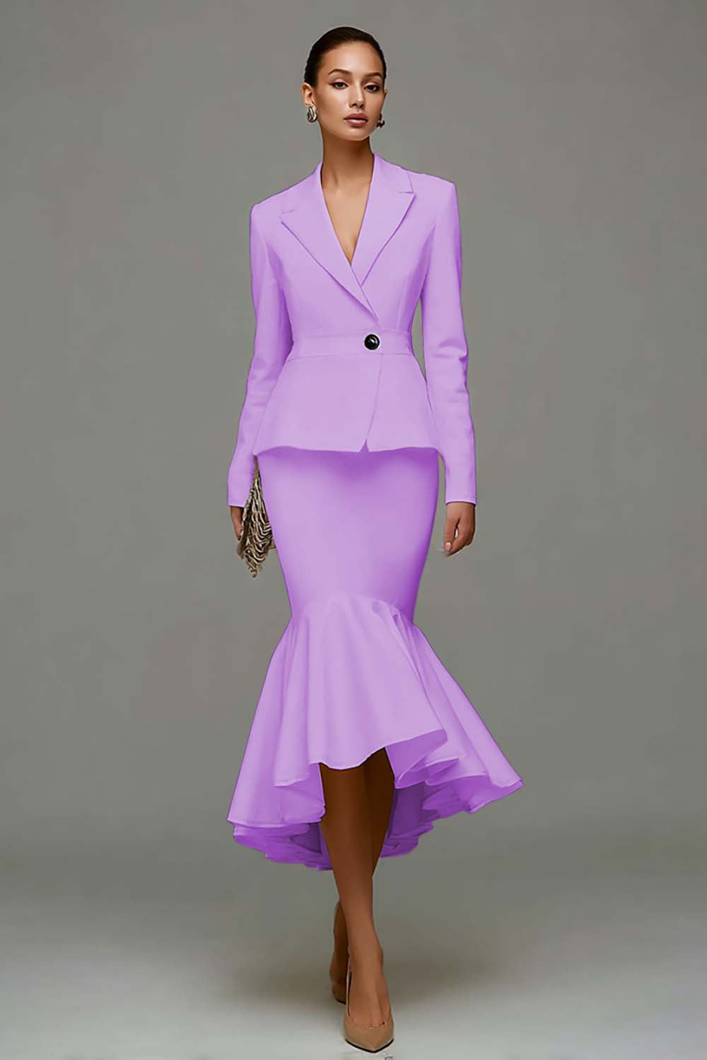 Sirène Robe de travail midi à revers en pointe ivoire