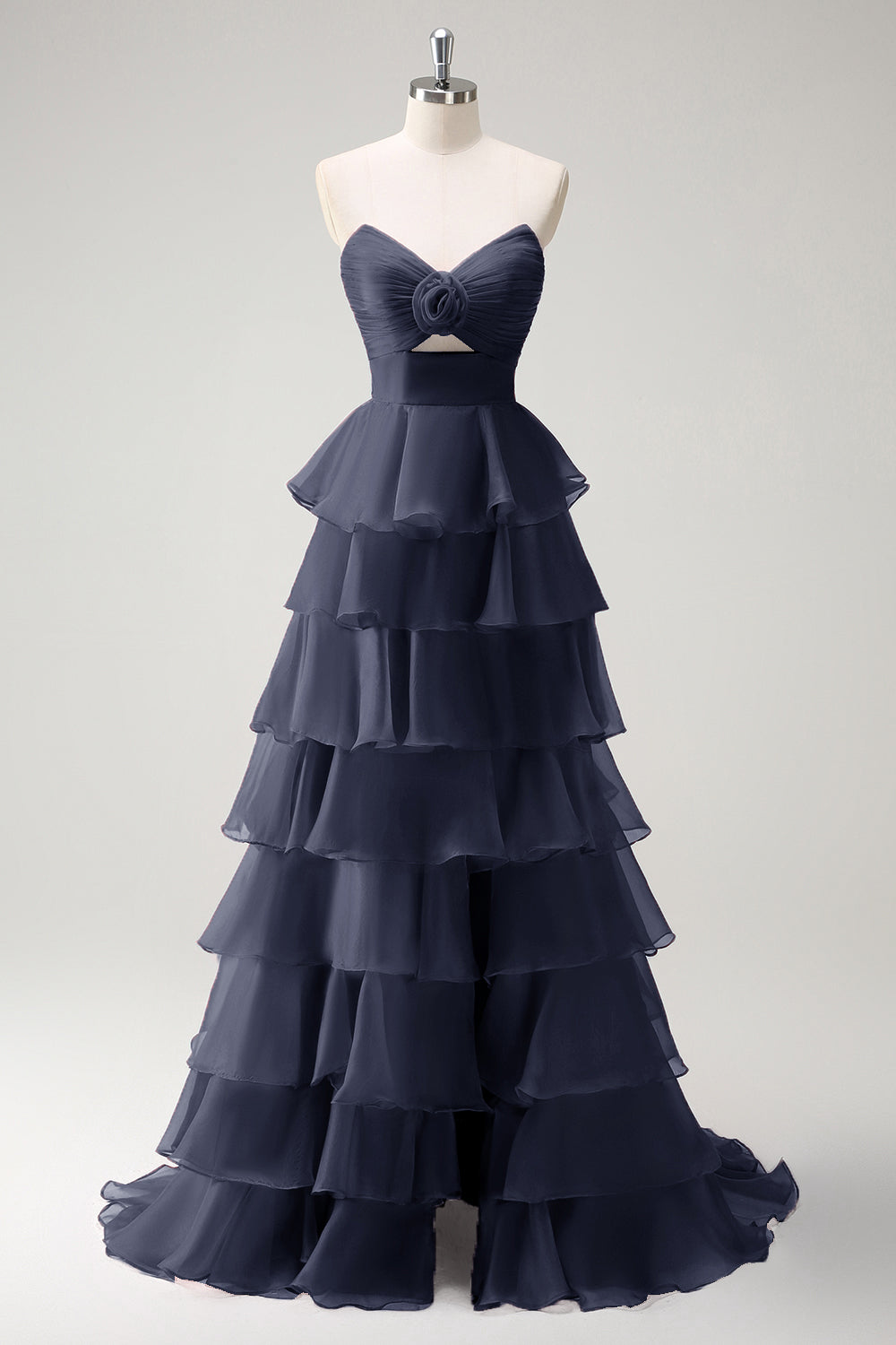 Robe De Soirée longue princesse orange à décolleté en cœur et fente