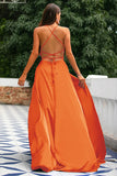 Robe A-ligne Bleu Royal Dos Nu en Satin