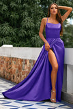 Robe A-ligne Bleu Royal Dos Nu en Satin