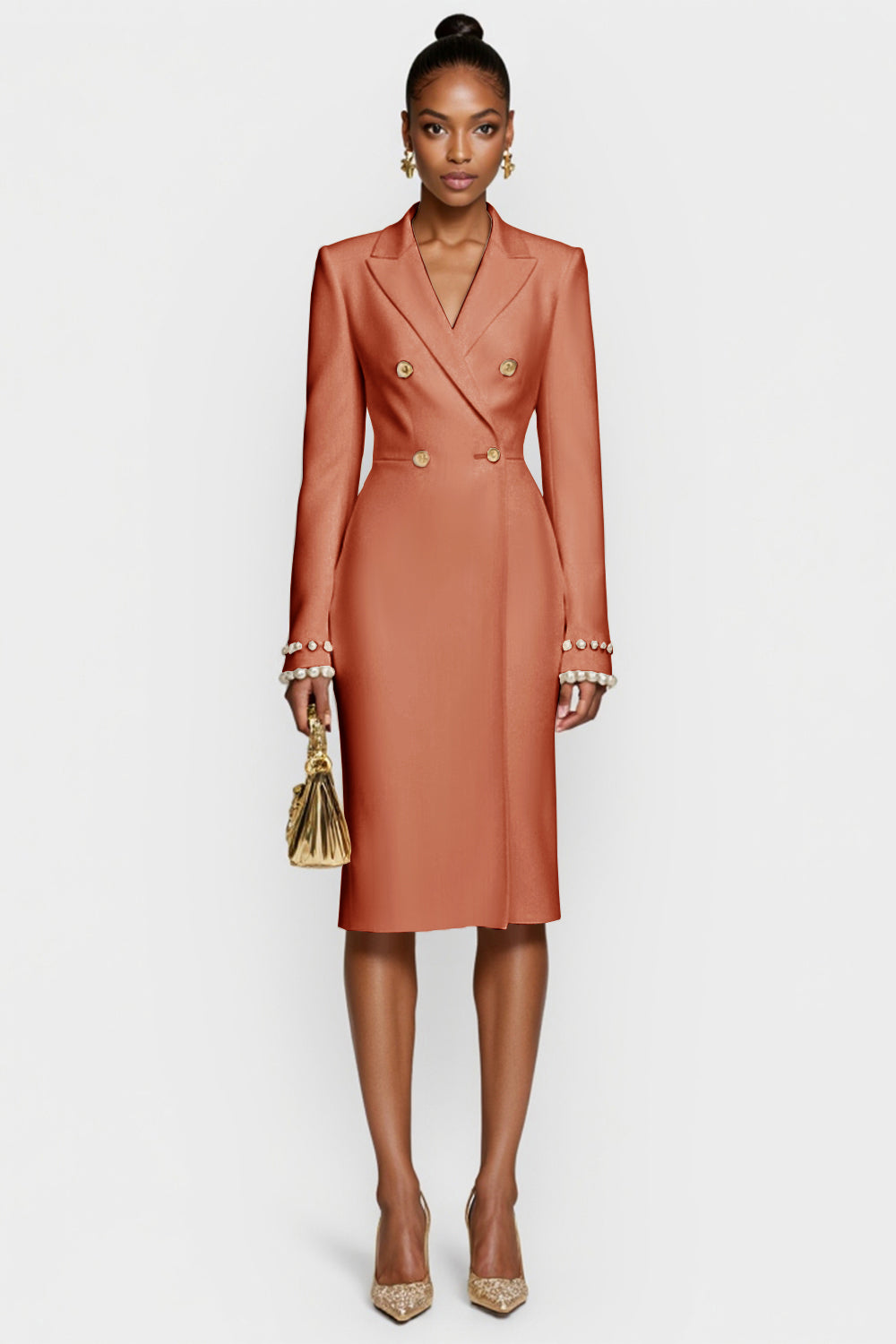 Robe de travail midi moulante blanche à double boutonnage à revers en pointe