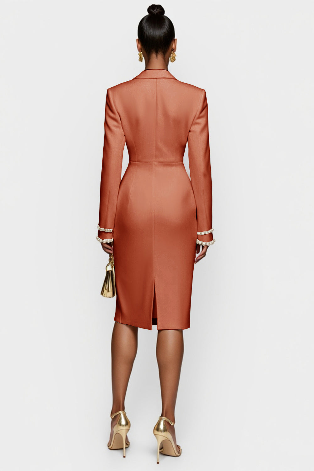 Robe de travail midi moulante blanche à double boutonnage à revers en pointe