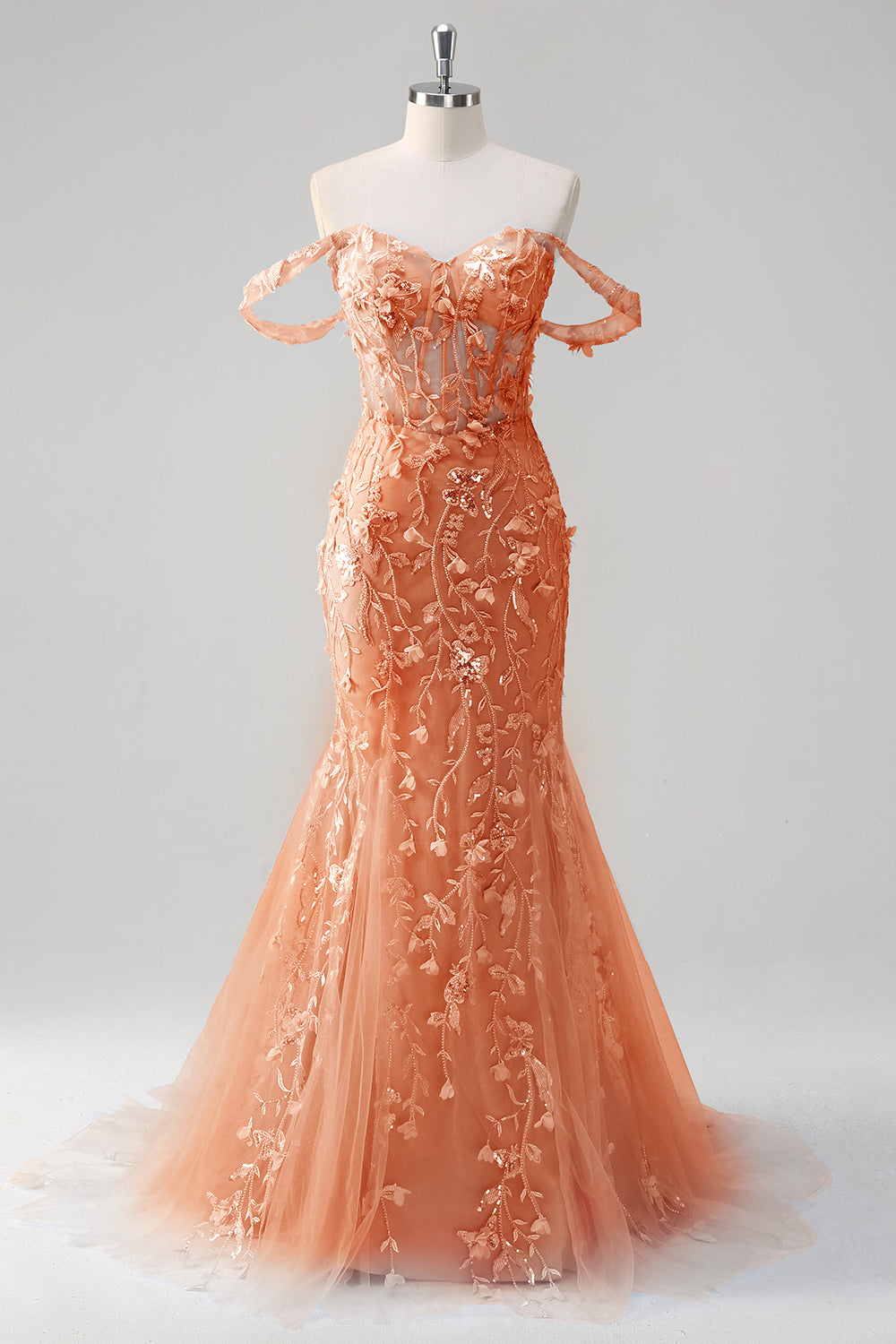 Sirène Applique Épaule Dénudée Corset Robe De Soirée Bleue