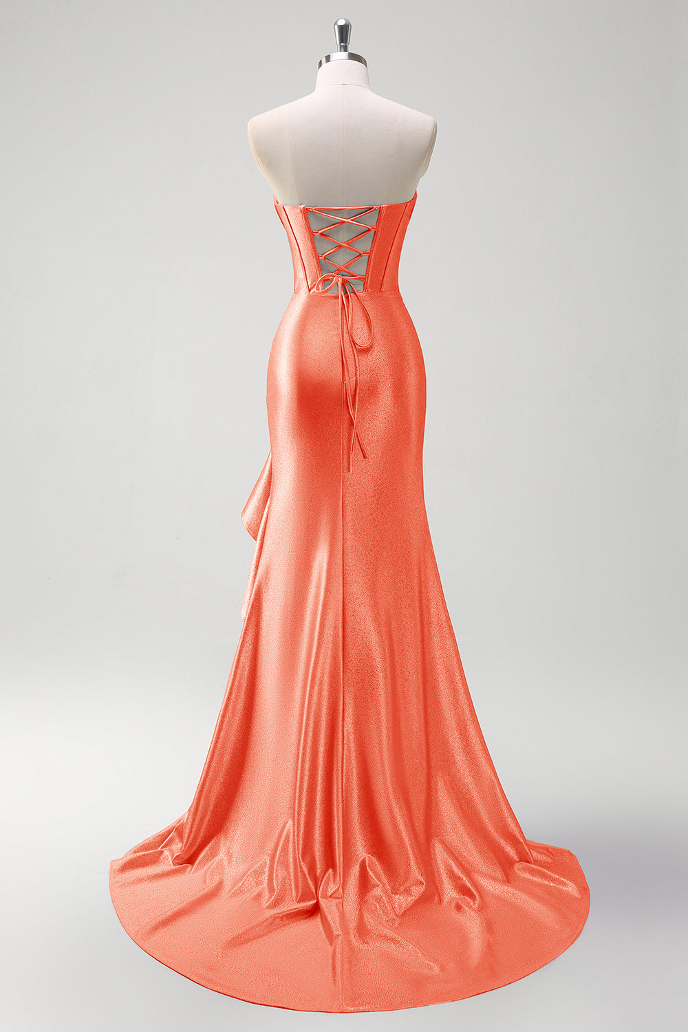 Sirène bleue grise scintillante sans bretelles à volants Corset Robe de soirée longue en satin avec fente