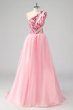 Rose Une Épaule Creuse Une Ligne Appliques Robe de soirée