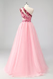 Rose Une Épaule Creuse Une Ligne Appliques Robe de soirée