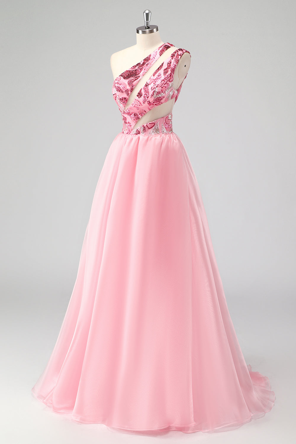 Rose Une Épaule Creuse Une Ligne Appliques Robe de soirée