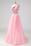 Rose Une Épaule Creuse Une Ligne Appliques Robe de soirée