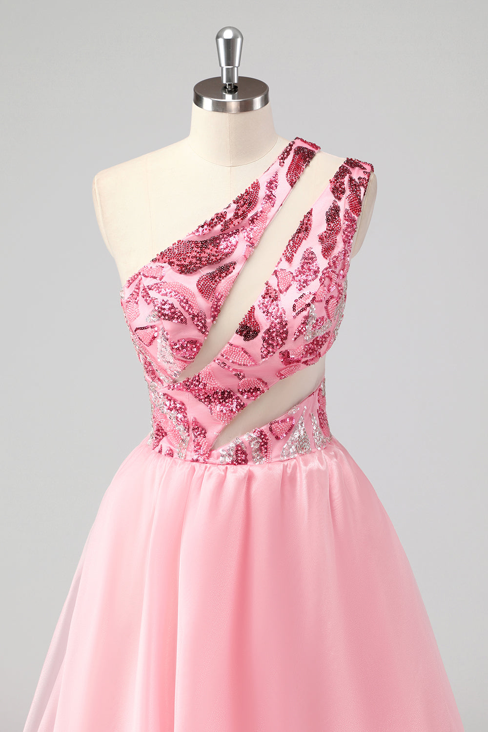 Rose Une Épaule Creuse Une Ligne Appliques Robe de soirée