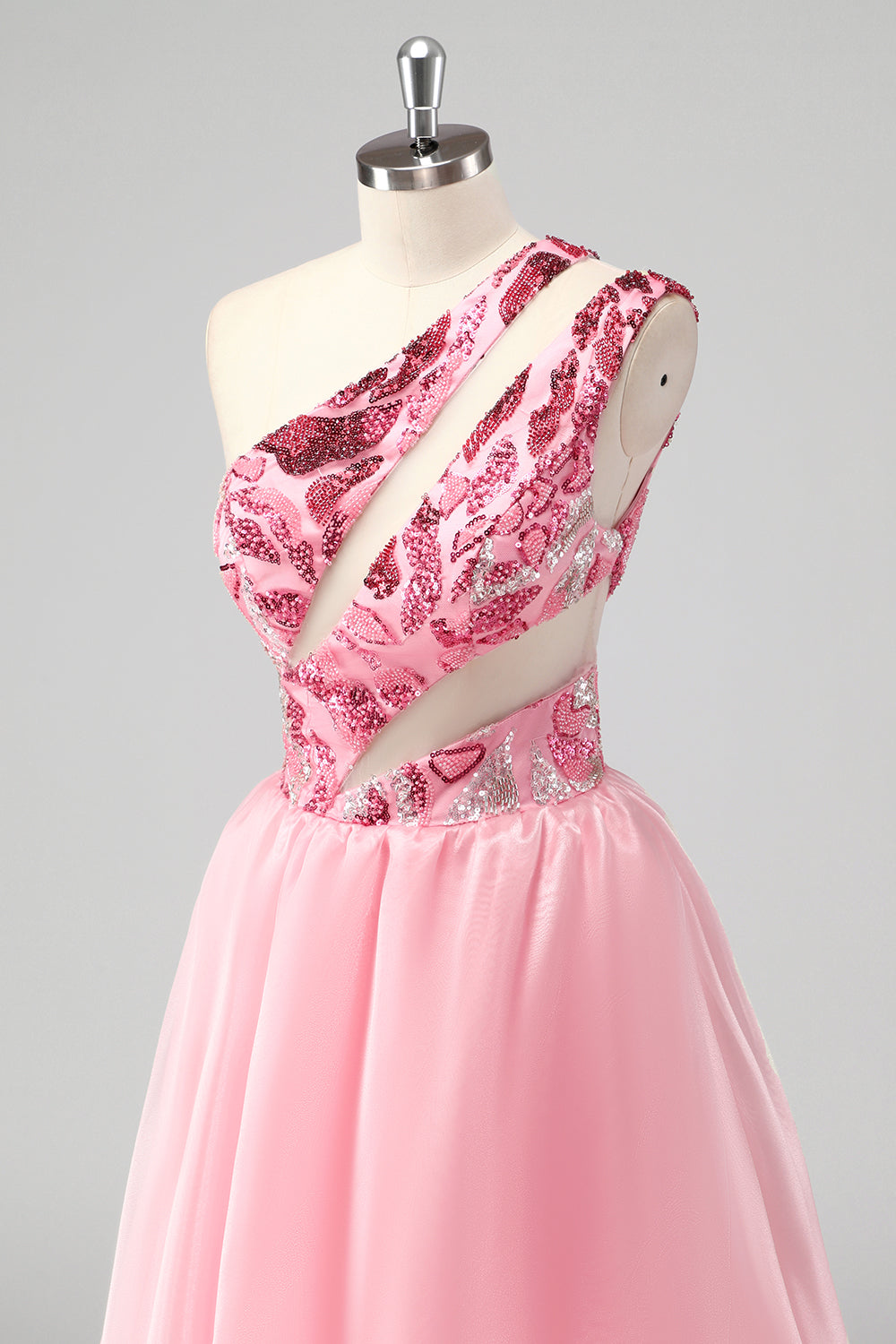 Rose Une Épaule Creuse Une Ligne Appliques Robe de soirée