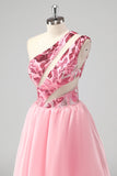Rose Une Épaule Creuse Une Ligne Appliques Robe de soirée