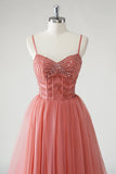 Blush A Line Spaghetti Bretelles Froncés Paillettes Corset Robe formelle