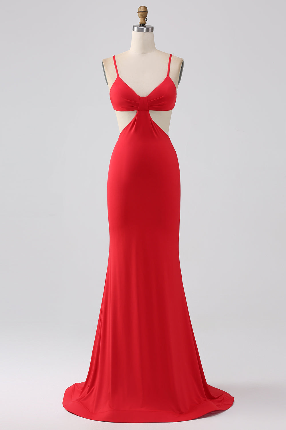 Bretelles spaghetti sirène dos nu rouge robe de bal