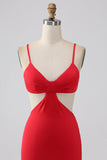 Bretelles spaghetti sirène dos nu rouge robe de bal