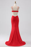 Bretelles spaghetti sirène dos nu rouge robe de bal