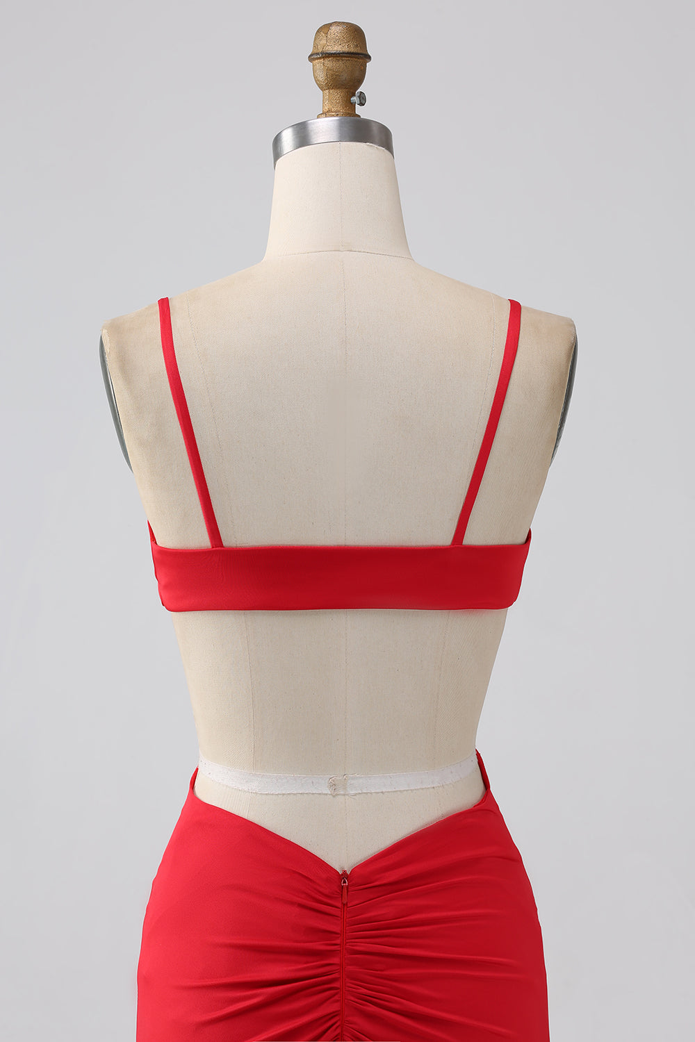 Bretelles spaghetti sirène dos nu rouge robe de bal