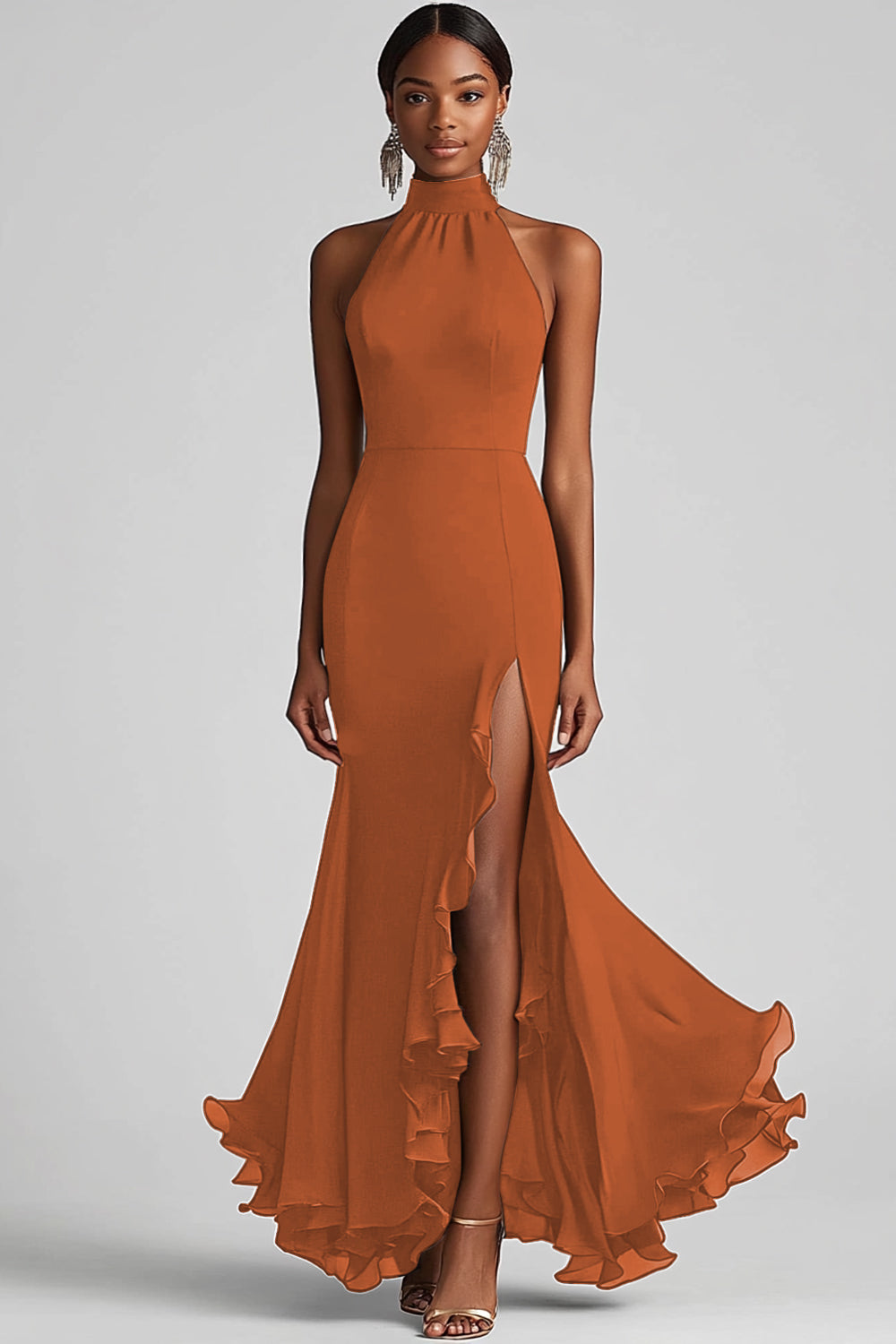 Dos nu Noir à volants Sirène Robe longue formelle avec fente