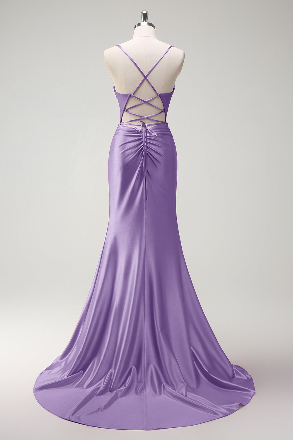 Sirène fuchsia scintillante bretelles spaghetti perlé Corset satin longue Robe de soirée avec fente