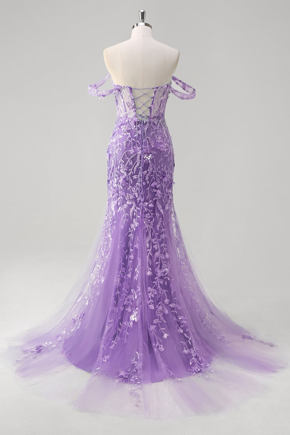 Sirène Applique Épaule Dénudée Corset Robe De Soirée Bleue