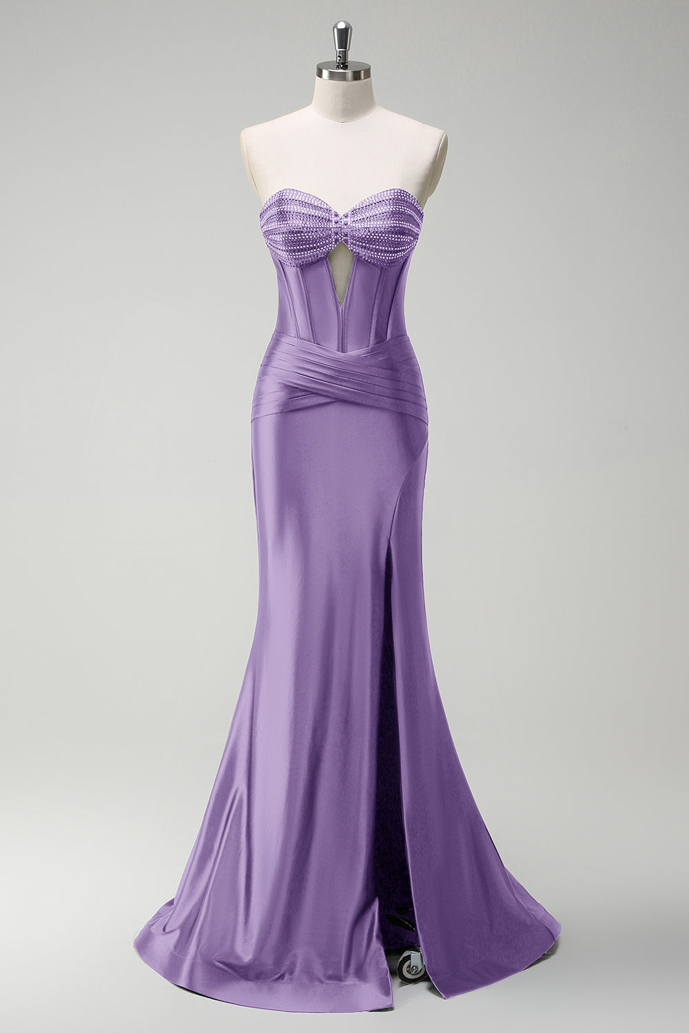 Robe de soirée longue en satin corset perlé vert foncé scintillant avec fente