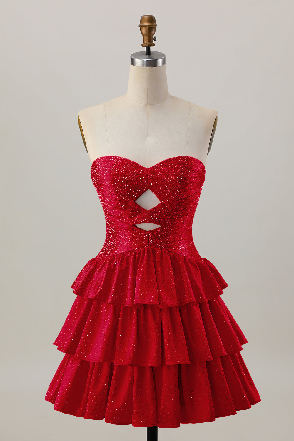 Orange sans bretelles à plusieurs niveaux Une ligne découpée Robe de cocktail avec perles