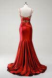 Sirène royale Spaghetti bretelles Satin Corset Robe de soirée longue avec fente