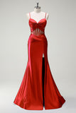 Sirène royale Spaghetti bretelles Satin Corset Robe de soirée longue avec fente
