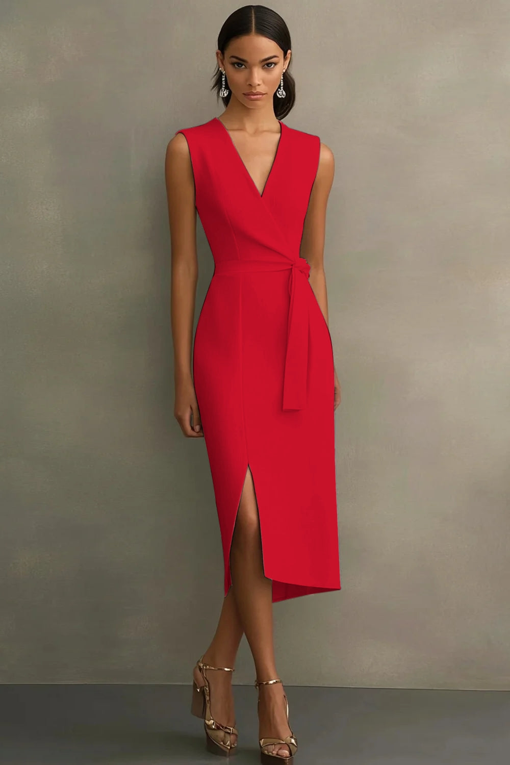 Robe blanche à col en V avec ceinture