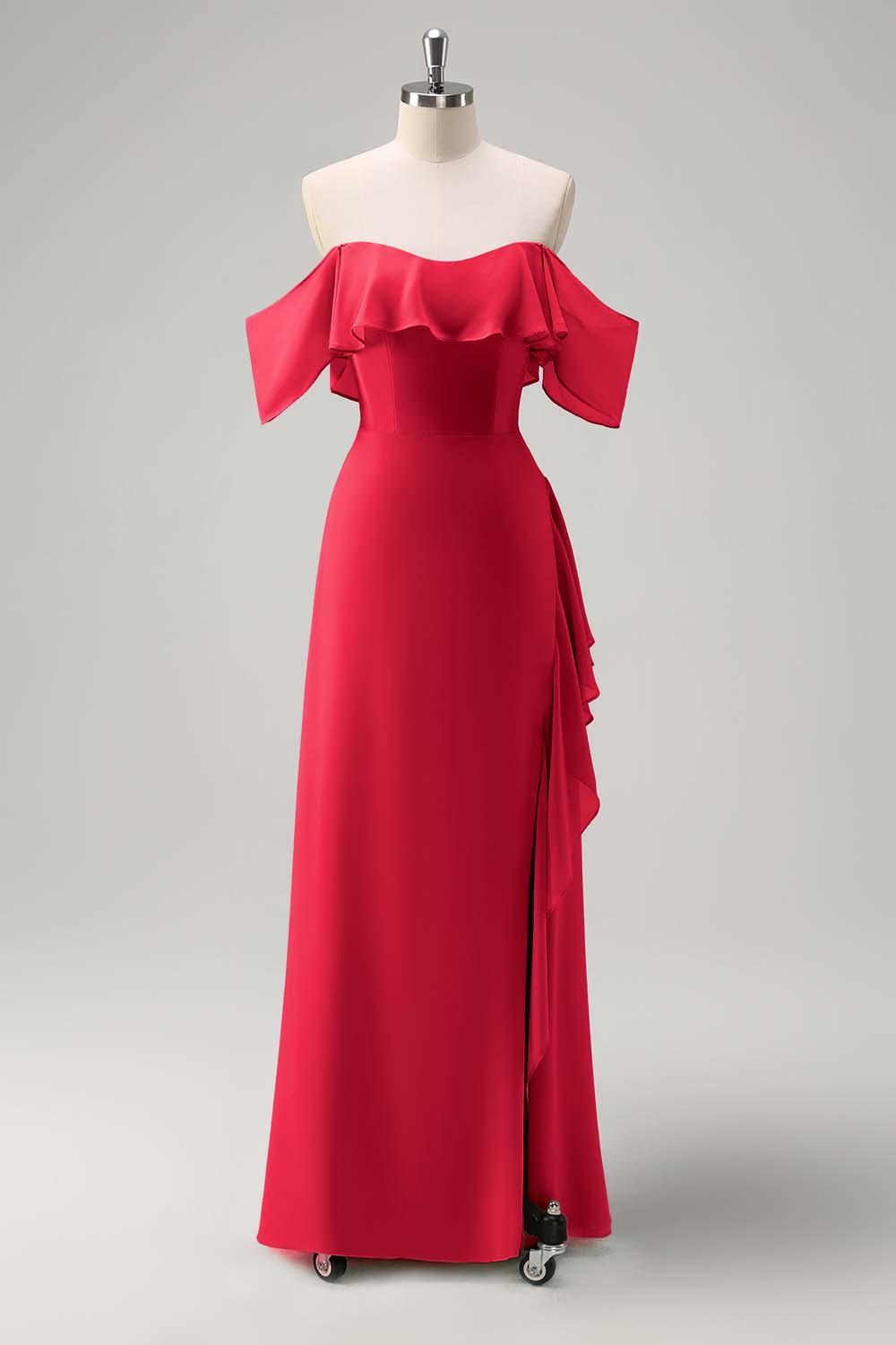 Robe de demoiselle d’honneur longue sirène vert clair à épaules dénudées avec fente à volants