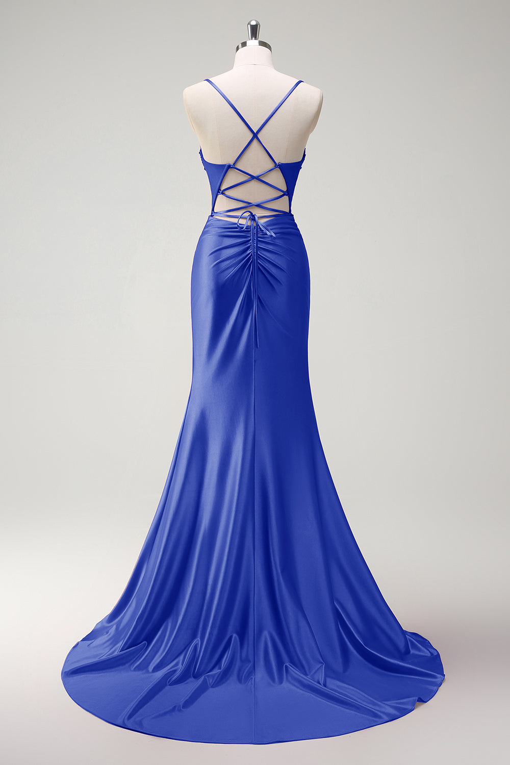 Sirène fuchsia scintillante bretelles spaghetti perlé Corset satin longue Robe de soirée avec fente