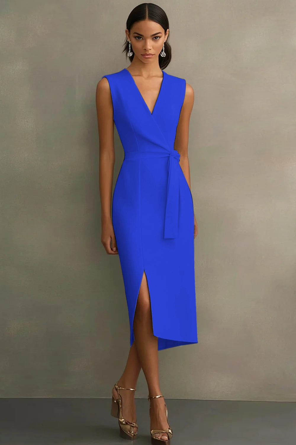 Robe blanche à col en V avec ceinture